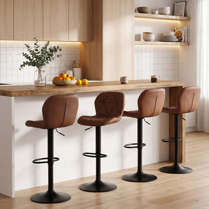 4 Upholstered Swivel Bar Stools, Adjustable Height, Brown Bar Stools at Gallery Canada