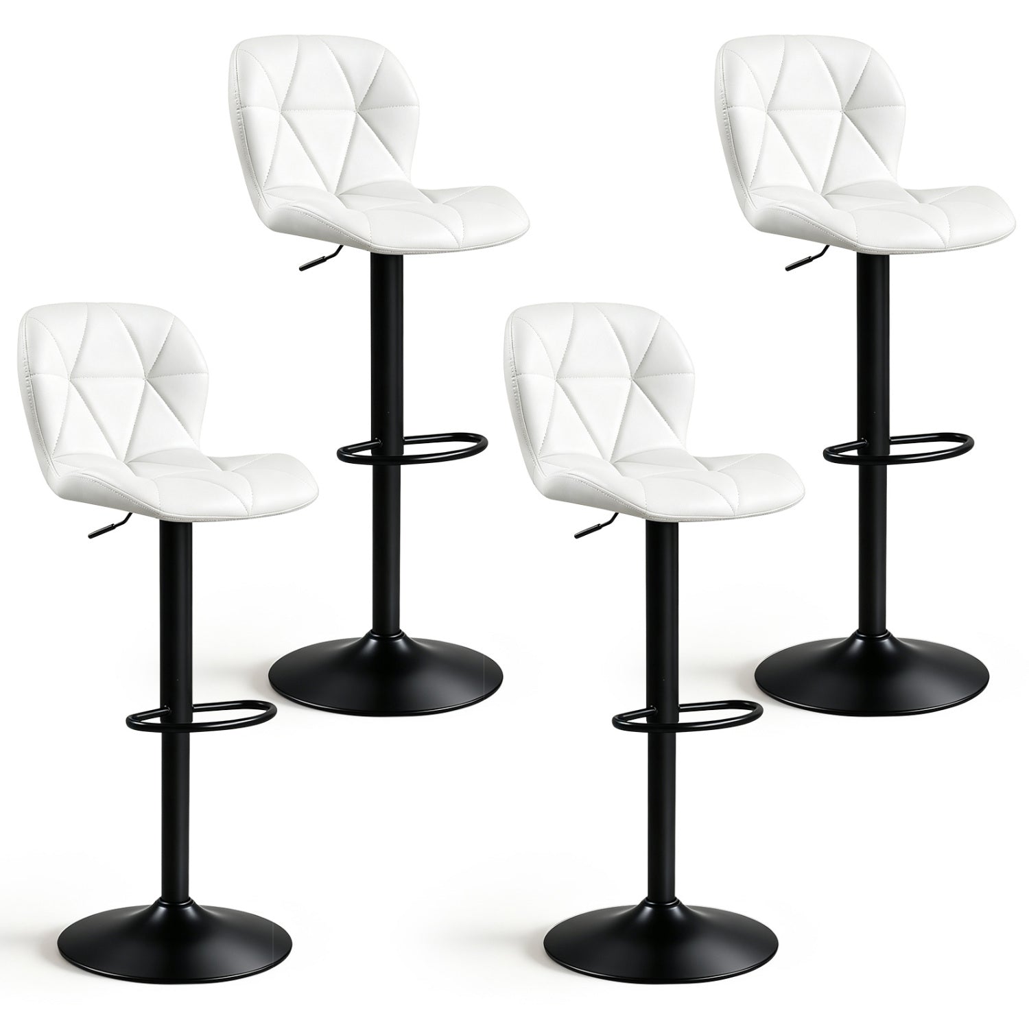 4 Swivel Bar Stools, Adjustable Height, Curved Backs, White Bar Stools White at Gallery Canada