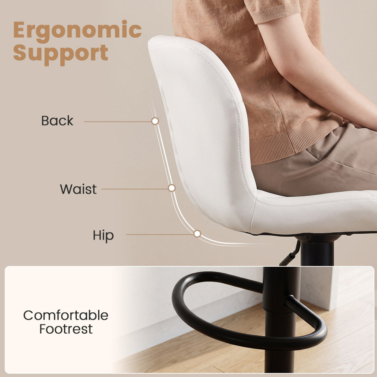 4 Swivel Bar Stools, Adjustable Height, Curved Backs, White Bar Stools at Gallery Canada