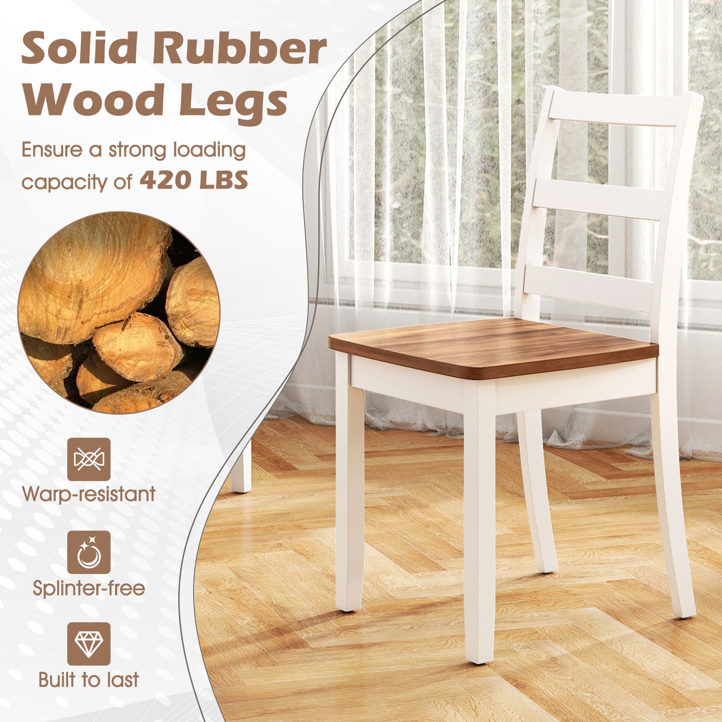 Wood Dining Chairs, Set of 4, Solid Rubber Wood Legs, Brown Dining Chairs at Gallery Canada