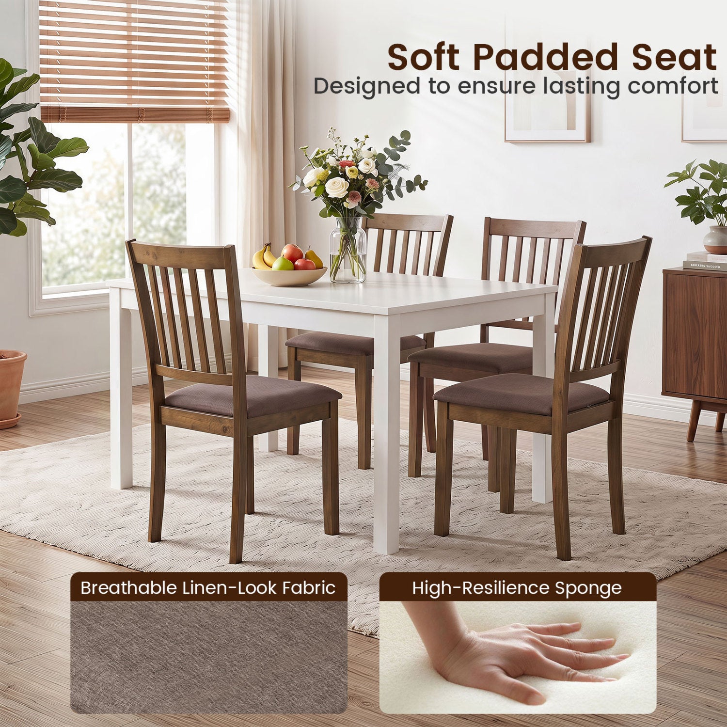 Set Of 4 Wooden Upholstered Dining Chairs, Brown Dining Chairs at Gallery Canada