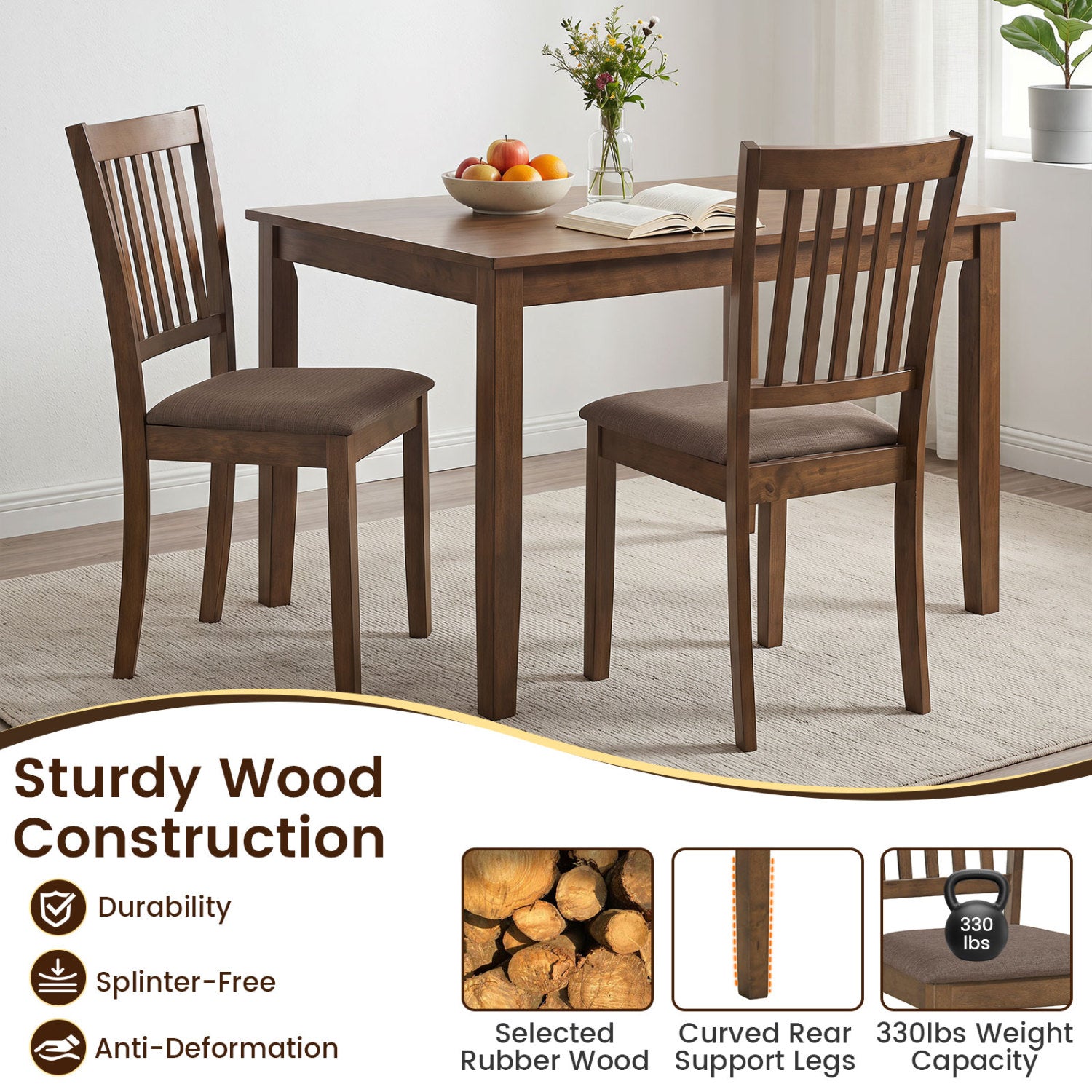 Set Of 4 Wooden Upholstered Dining Chairs, Brown Dining Chairs at Gallery Canada