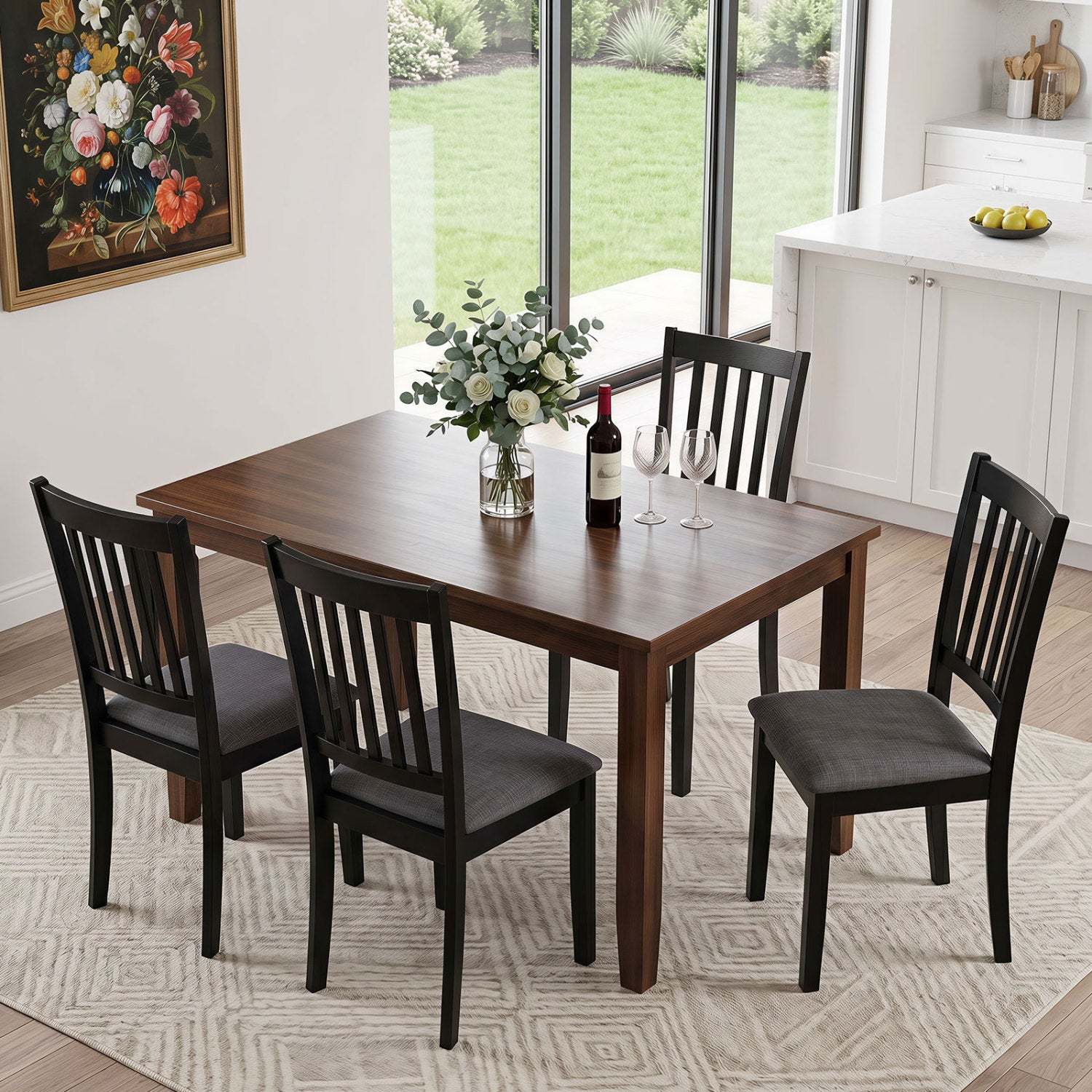 Set Of 4 Wooden Upholstered Dining Chairs, Black Dining Chairs at Gallery Canada