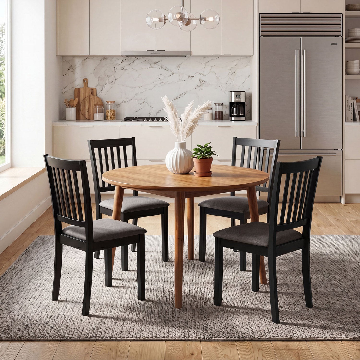 Set Of 4 Wooden Upholstered Dining Chairs, Black Dining Chairs at Gallery Canada