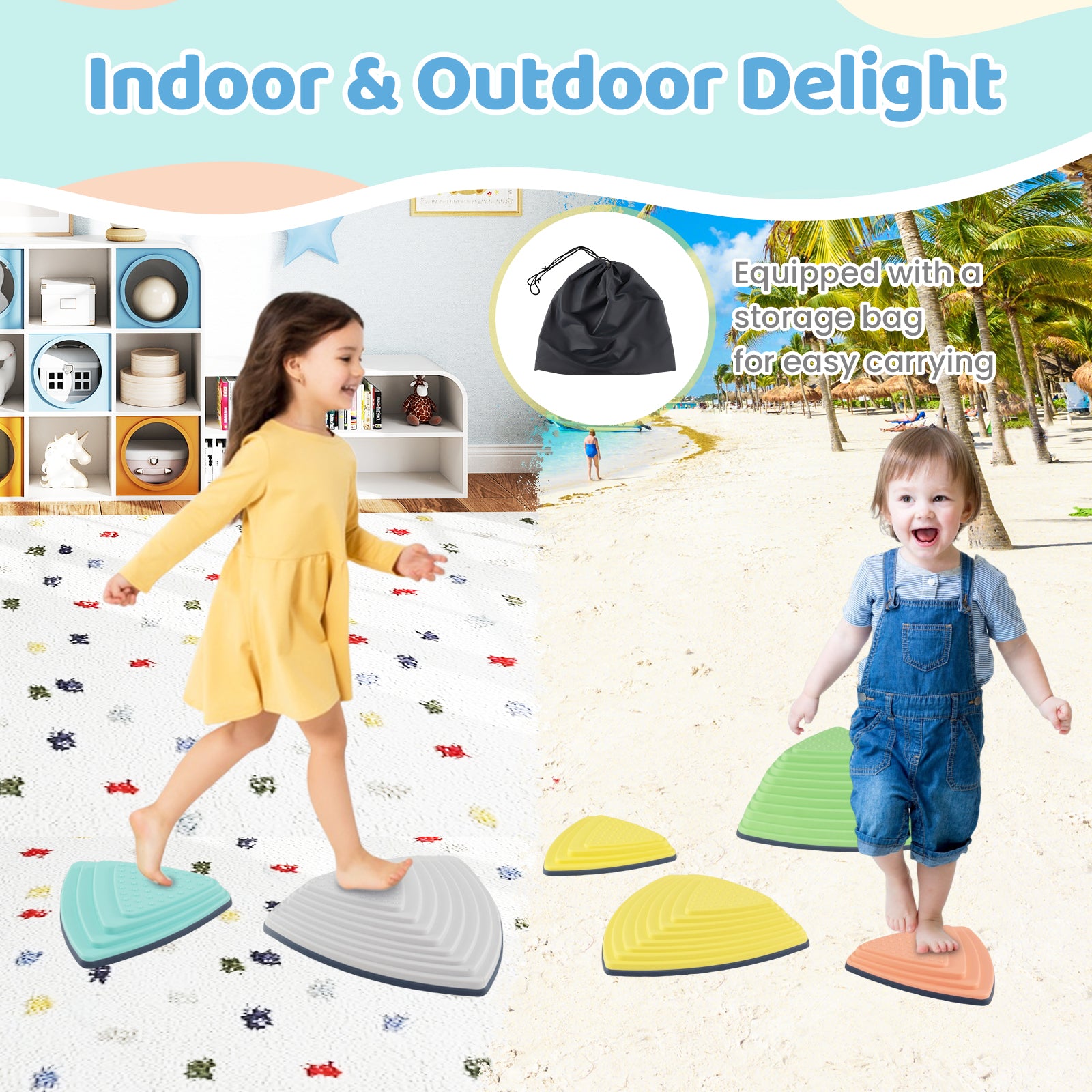 Set of 6 Stepping Stones for Kids Non-Slip Balance Stones with Storage Bag-Set of 6, Multicolor Toy Sports at Gallery Canada