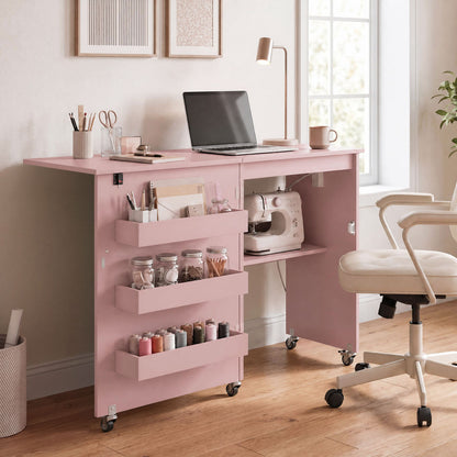 Sewing Machine Table, Charging Station, Lockable Casters, Pink Sewing Tables at Gallery Canada