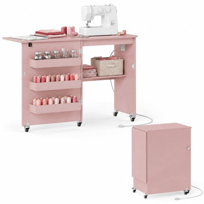 Sewing Machine Table, Charging Station, Lockable Casters, Pink Sewing Tables at Gallery Canada