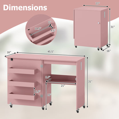 Sewing Machine Table, Charging Station, Lockable Casters, Pink Sewing Tables at Gallery Canada