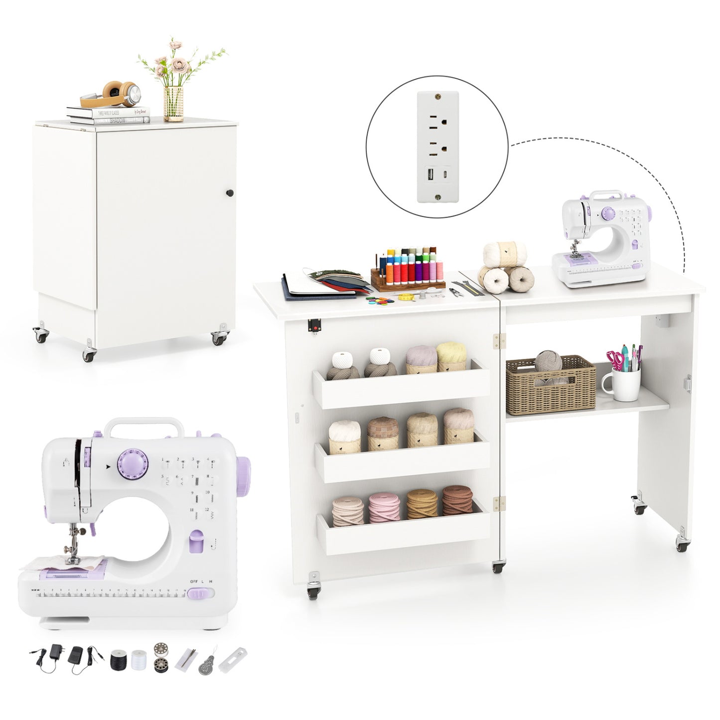 Sewing Machine & Table Set with Charging Station Folding Desk Office Desks at Gallery Canada
