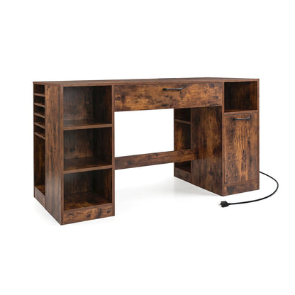 Sewing Table with Power Outlets, 2 Drawers, Rustic Brown Sewing Tables at Gallery Canada