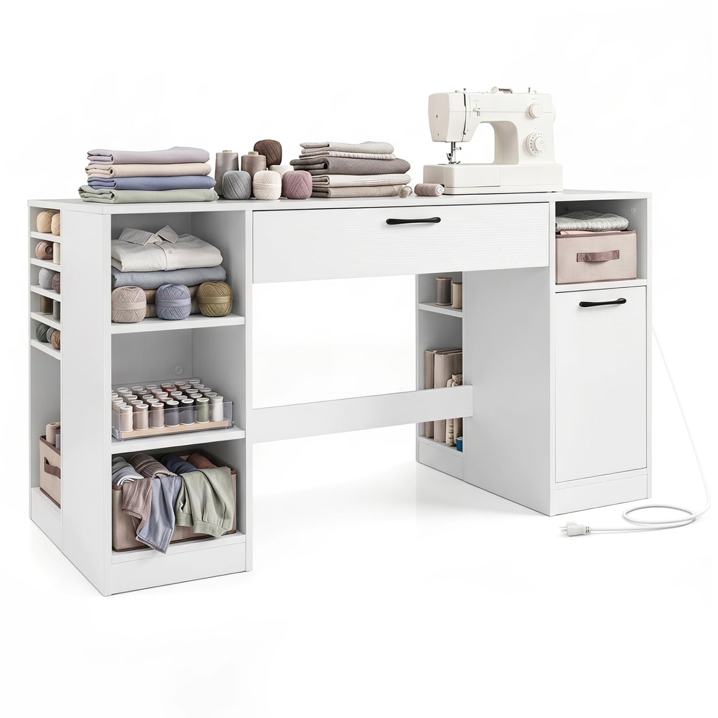 Sewing Table With Power Outlets, Craft Desk, White Sewing Tables White at Gallery Canada