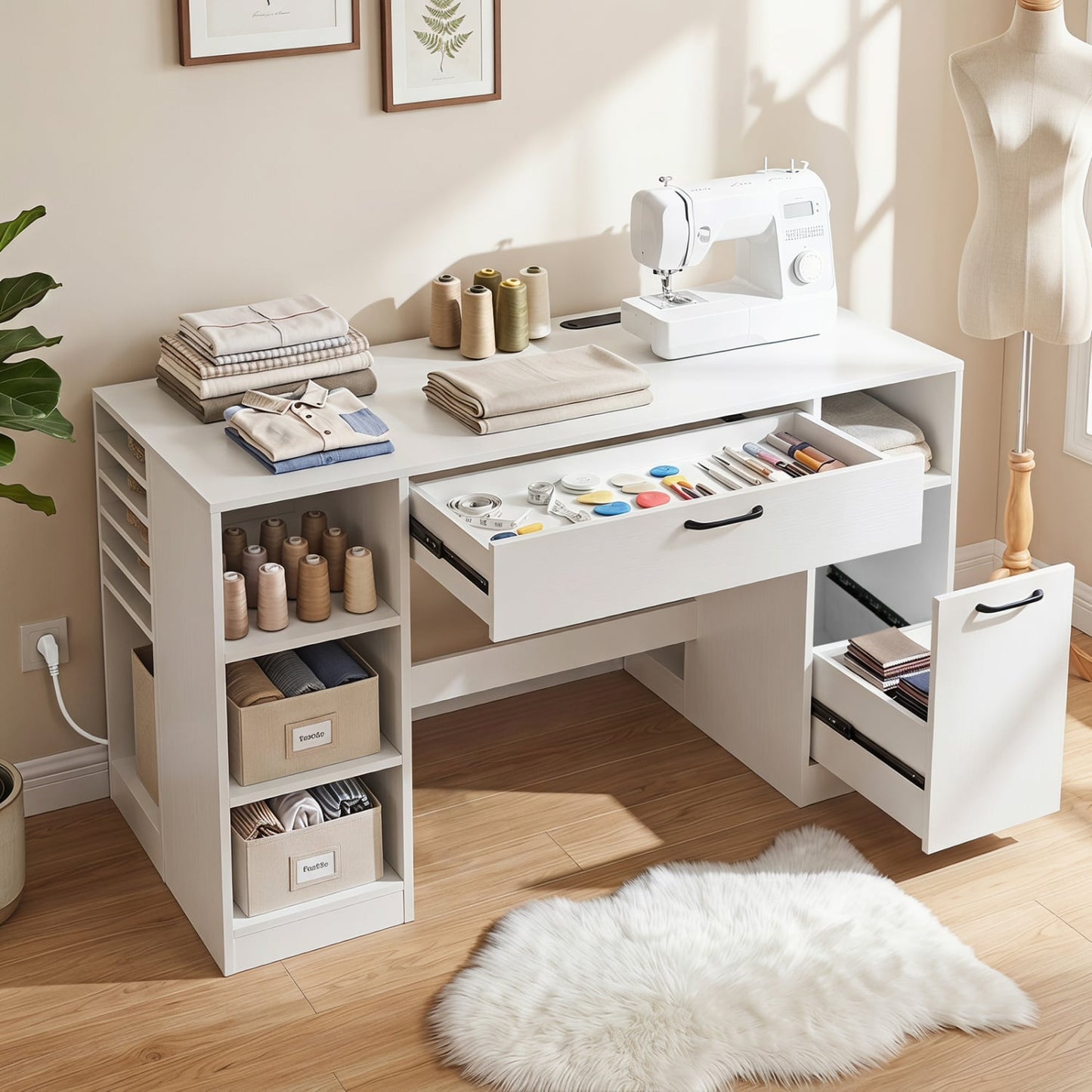Sewing Table With Power Outlets, Craft Desk, White Sewing Tables at Gallery Canada