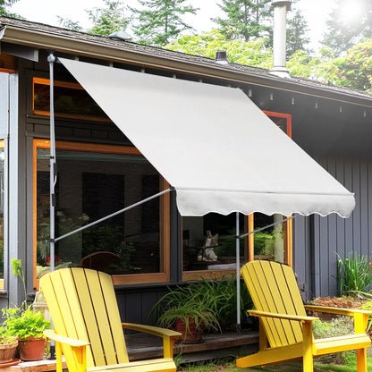 6.6'x5' Manual Retractable Patio Awning, Sun Shade, Water Resistant, White Door Awnings at Gallery Canada
