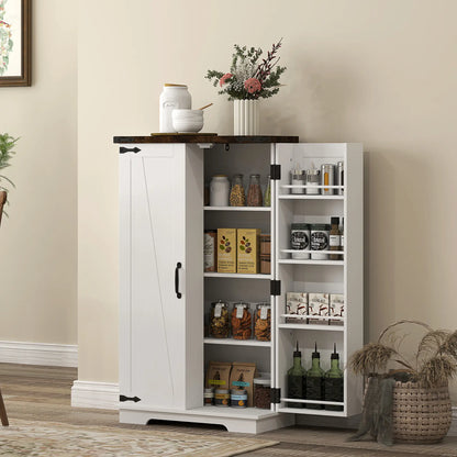 Farmhouse Kitchen Pantry Cabinet, Adjustable Shelves, White Kitchen Pantry Cabinets at Gallery Canada