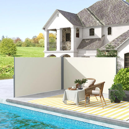 236" x 63" Outdoor Privacy Wall, Retractable Awning, Patio Screen, Cream White Side Awnings at Gallery Canada
