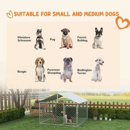 6.6' x 6.6' x 4.9' Outdoor Dog Kennel, Heavy Duty Galvanized Steel, UV-Resistant Roof, Silver Houses, Kennels & Pens at Gallery Canada
