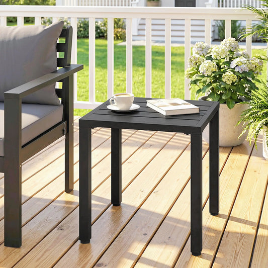 Metal Outdoor Side Table, 45.5 cm Square, Patio Garden Poolside, Black Patio Side Tables Black at Gallery Canada