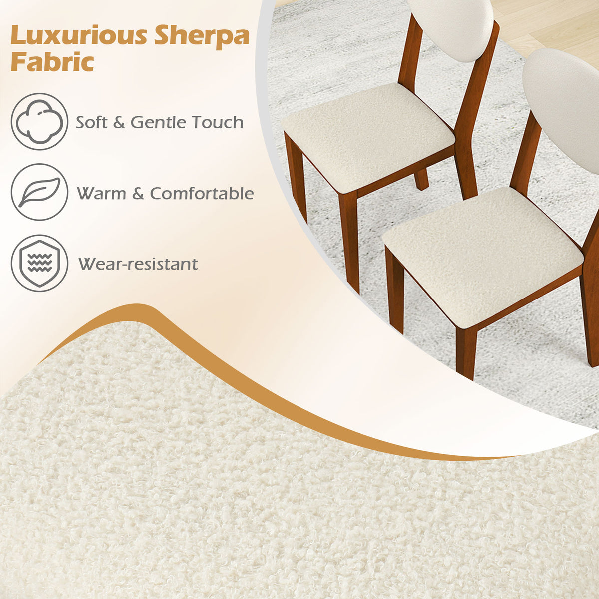 Sherpa Dining Chairs Set of 4, Rubber Wood Legs, Walnut Dining Chairs at Gallery Canada