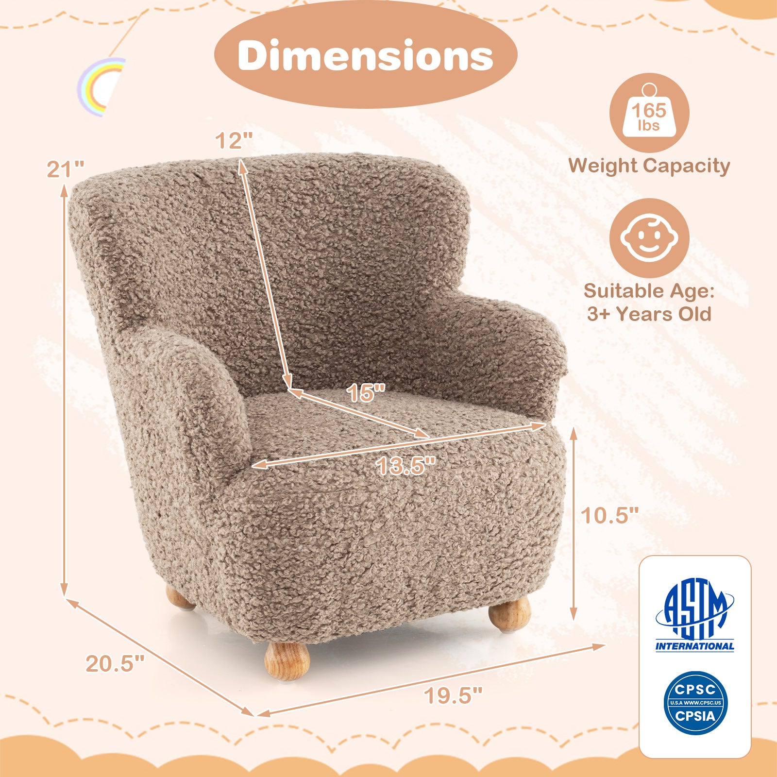 Kids Sofa, Toddler Armchair, Solid Rubber Wood Legs, Brown Kids Chairs & Seating at Gallery Canada