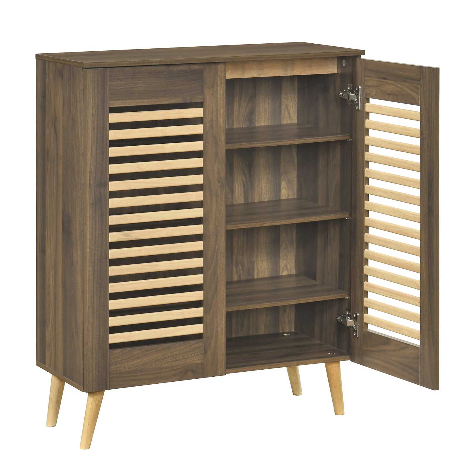 Shoe Cabinet with Louvered Doors and Removable Shelves, Walnut Shoe Racks & Storage Benches Walnut at Gallery Canada