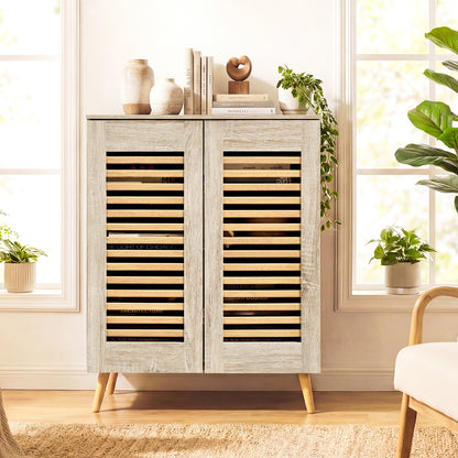 Shoe Cabinet with Louvered Doors and Removable Shelves, Natural Shoe Racks & Storage Benches at Gallery Canada