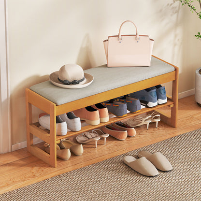 Shoe Rack Bench With Storage 2-Tier Rubberwood, Beige Shoe Racks & Storage Benches at Gallery Canada