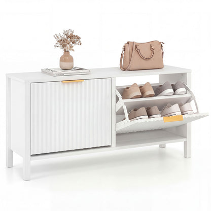 Shoe Storage Bench Narrow Wooden Entryway Bench with 2 Flip Drawers, White Shoe Racks & Storage Benches at Gallery Canada