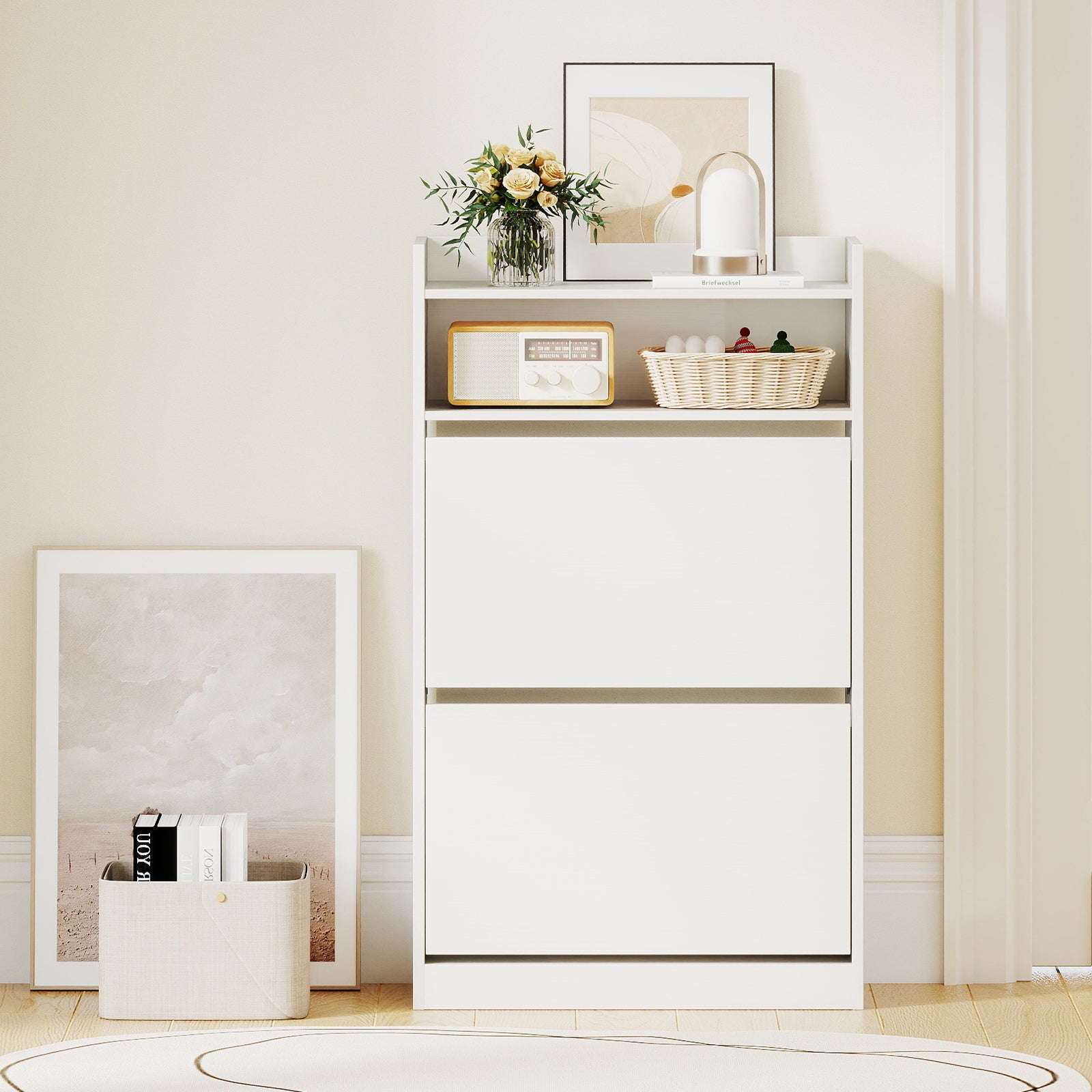 Shoe Storage Cabinet With 2 Flip Drawers, Adjustable Shelves, White Shoe Racks & Storage Benches at Gallery Canada