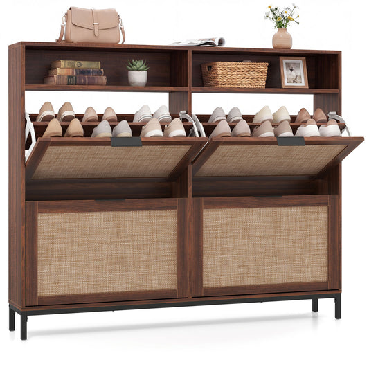 Shoe Storage Cabinet, 4 Flip Drawers, Adjustable Shelves, Natural Shoe Racks & Storage Benches Natural at Gallery Canada