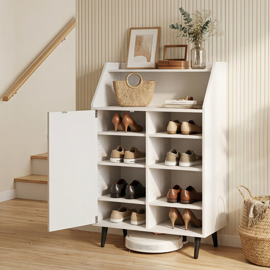 Shoe Storage Cabinet with 2-Tier Open Compartment and 4-Tier Adjustable Shelf, White Shoe Racks & Storage Benches White at Gallery Canada