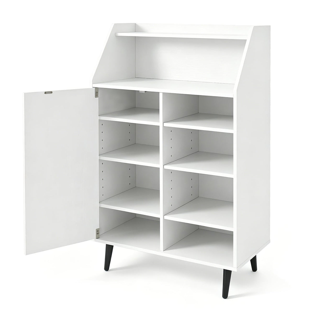 Shoe Storage Cabinet with 2-Tier Open Compartment and 4-Tier Adjustable Shelf, White Shoe Racks & Storage Benches at Gallery Canada