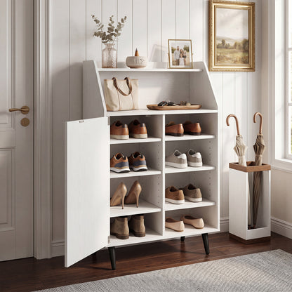 Shoe Storage Cabinet with 2-Tier Open Compartment and 4-Tier Adjustable Shelf, White Shoe Racks & Storage Benches at Gallery Canada