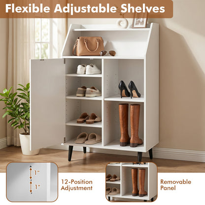 Shoe Storage Cabinet with 2-Tier Open Compartment and 4-Tier Adjustable Shelf, White Shoe Racks & Storage Benches at Gallery Canada