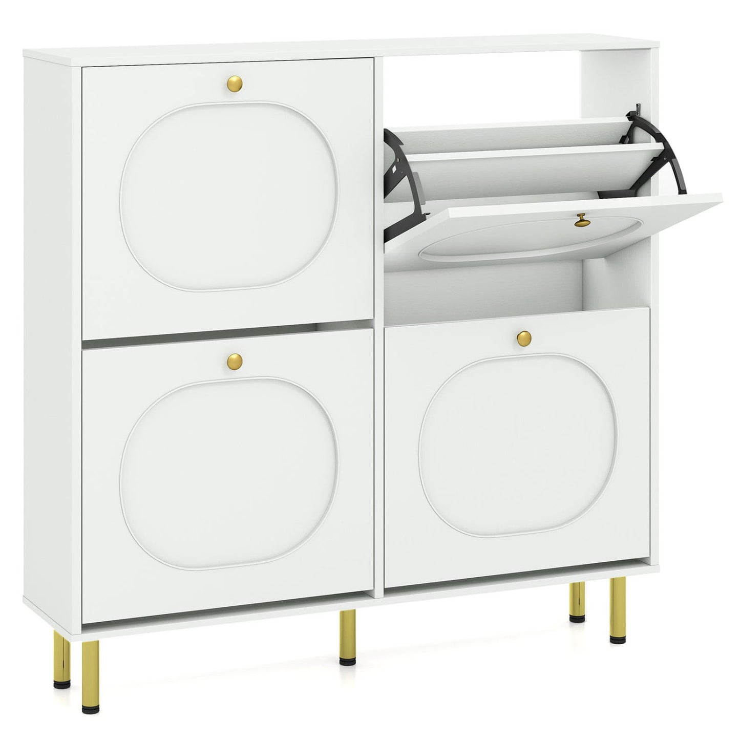 Shoe Storage Cabinet, 4 Flip Drawers, White