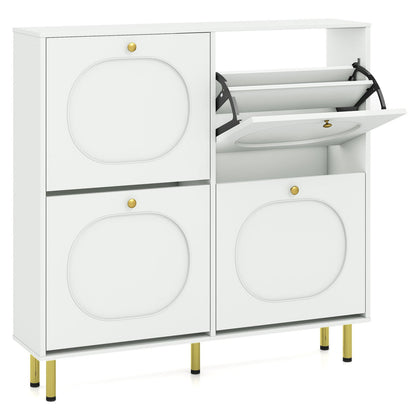 Shoe Storage Cabinet, 4 Flip Drawers, White