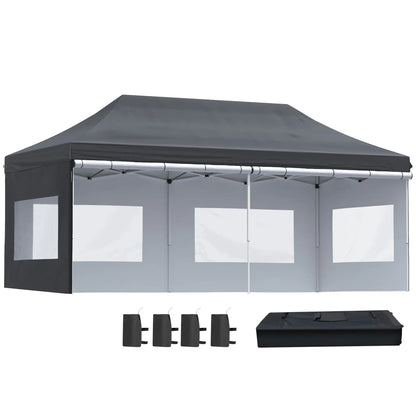 20' x 10' Folding Canopy Tent, Sidewalls, Windows, Black