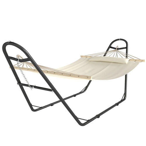 Heavy Duty Camping Hammock With Stand, Detachable Pillow, 264 Lbs, Cream White