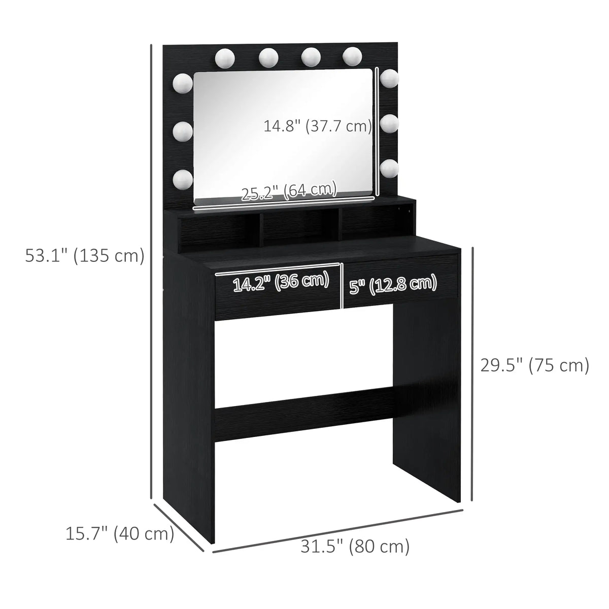 Makeup Dressing Table With LED Mirror, Drawers, Black Dressing & Vanity Tables at Gallery Canada