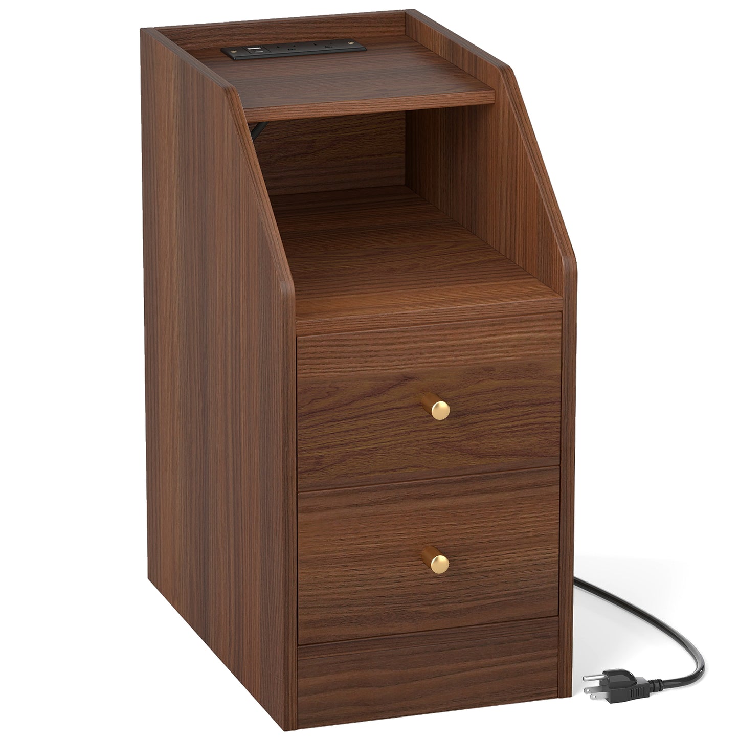 Side End Table with Charging Station Sofa Couch Table with Shelf Drawers, Walnut End & Side Tables at Gallery Canada