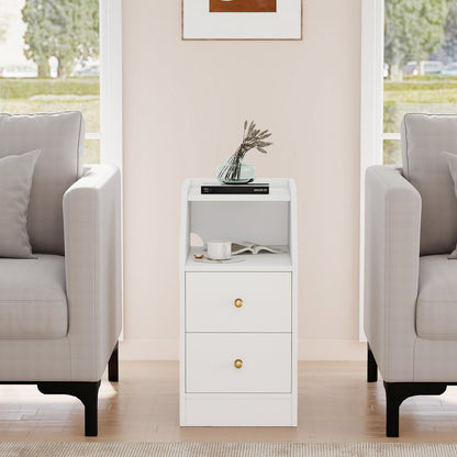 Side End Table with Charging Station Sofa Couch Table with Shelf Drawers, White End & Side Tables at Gallery Canada