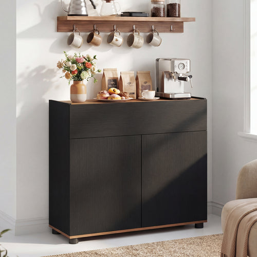 Wooden Sideboard Buffet Cabinet, Storage Kitchen Cabinet, Black