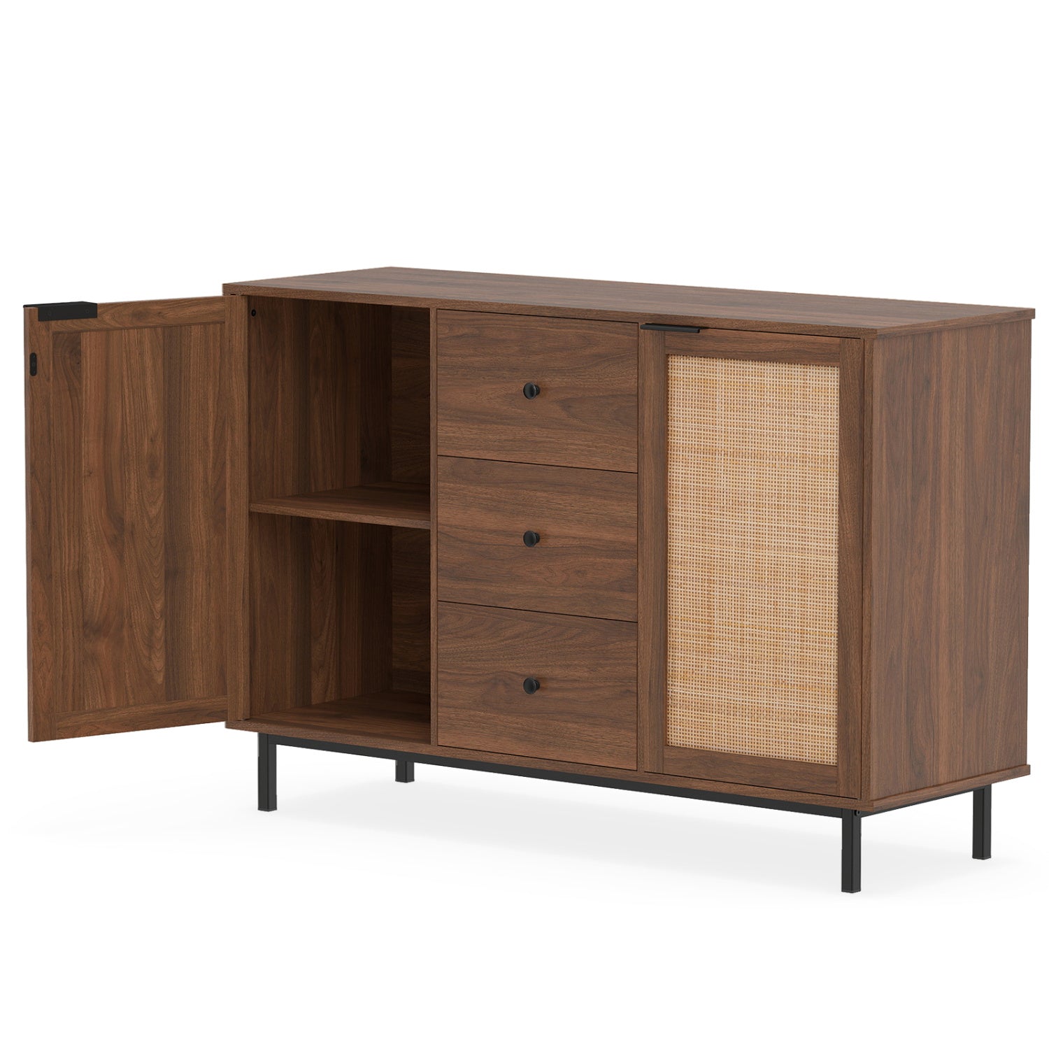Rustic Farmhouse Sideboard Buffet Cabinet with Rattan Doors, Brown Sideboards Cabinets & Buffets at Gallery Canada