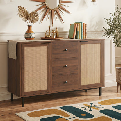 Rustic Farmhouse Sideboard Buffet Cabinet with Rattan Doors, Brown Sideboards Cabinets & Buffets at Gallery Canada