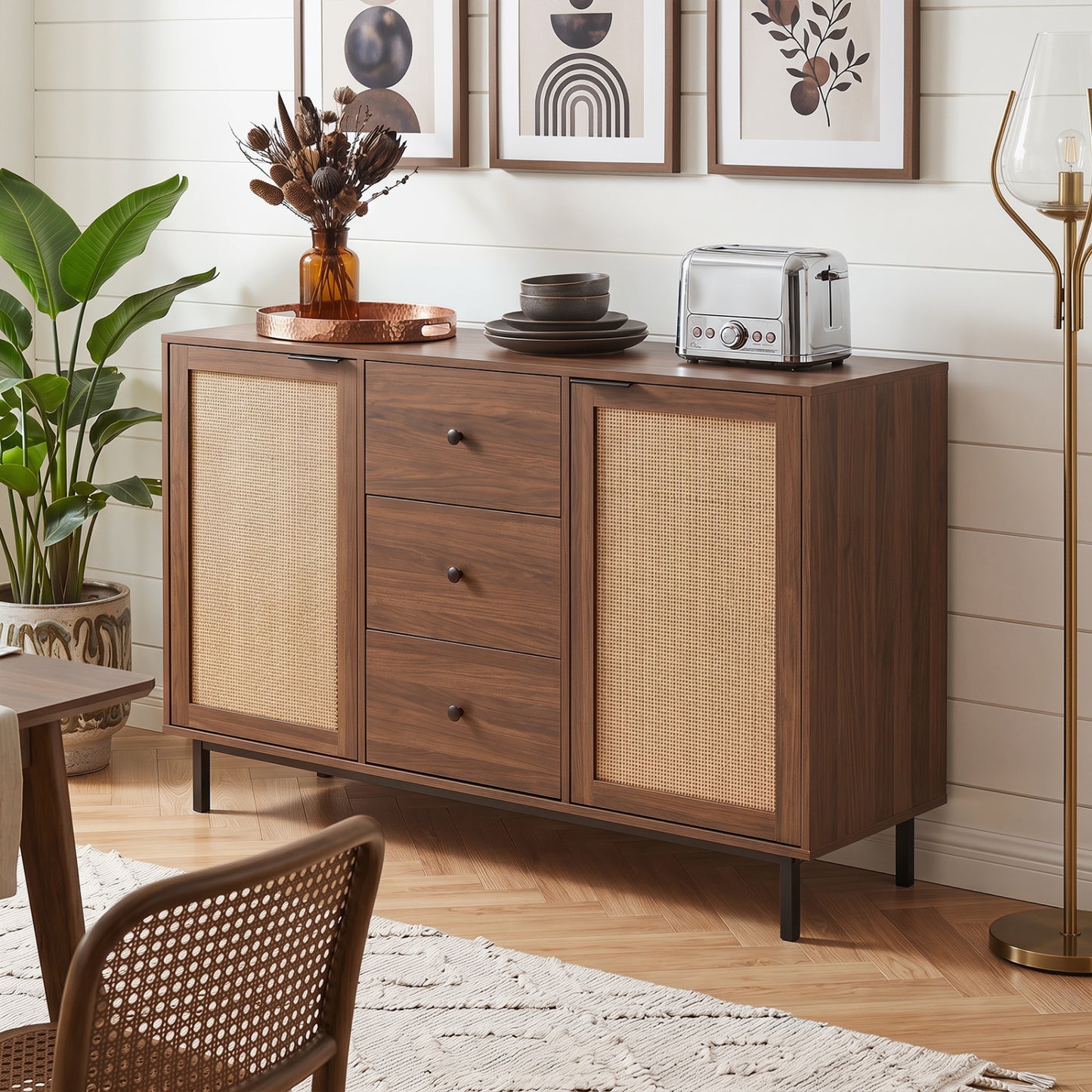 Rustic Farmhouse Sideboard Buffet Cabinet with Rattan Doors, Brown Sideboards Cabinets & Buffets at Gallery Canada