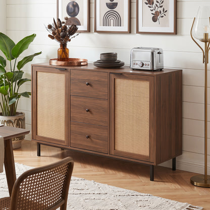 Rustic Farmhouse Sideboard Buffet Cabinet with Rattan Doors, Brown Sideboards Cabinets & Buffets at Gallery Canada