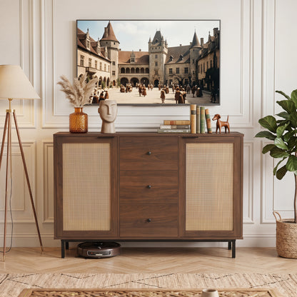 Rustic Farmhouse Sideboard Buffet Cabinet with Rattan Doors, Brown Sideboards Cabinets & Buffets at Gallery Canada
