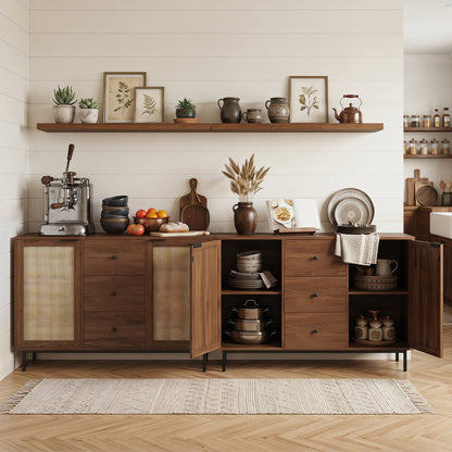 Rustic Farmhouse Sideboard Buffet Cabinet with Rattan Doors, Brown Sideboards Cabinets & Buffets at Gallery Canada