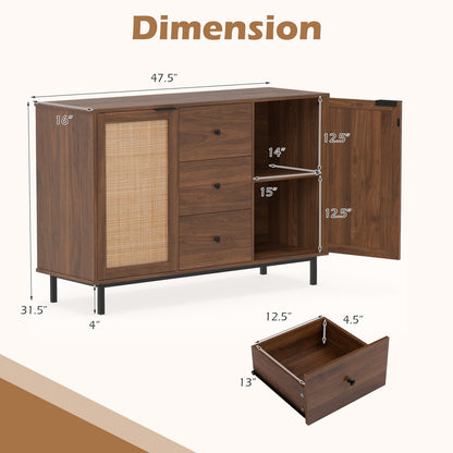 Rustic Farmhouse Sideboard Buffet Cabinet with Rattan Doors, Brown Sideboards Cabinets & Buffets at Gallery Canada