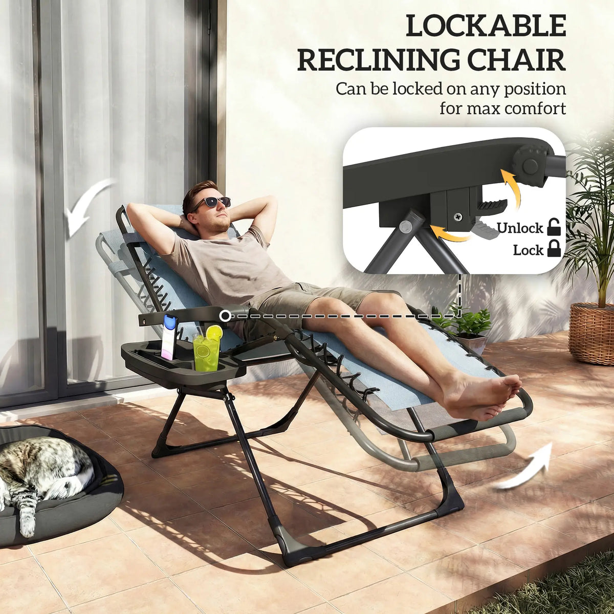 Zero Gravity Chair Set Of 2, Folding Reclining Outdoor Lounge Chair, Light Grey Lounger Chairs at Gallery Canada