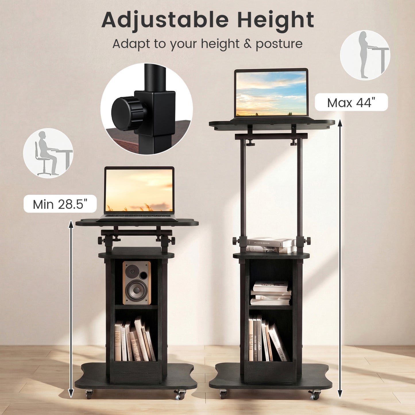 Height Adjustable Sit To Stand Laptop Desk Cart, Black Laptop Tables & Printer Stands at Gallery Canada